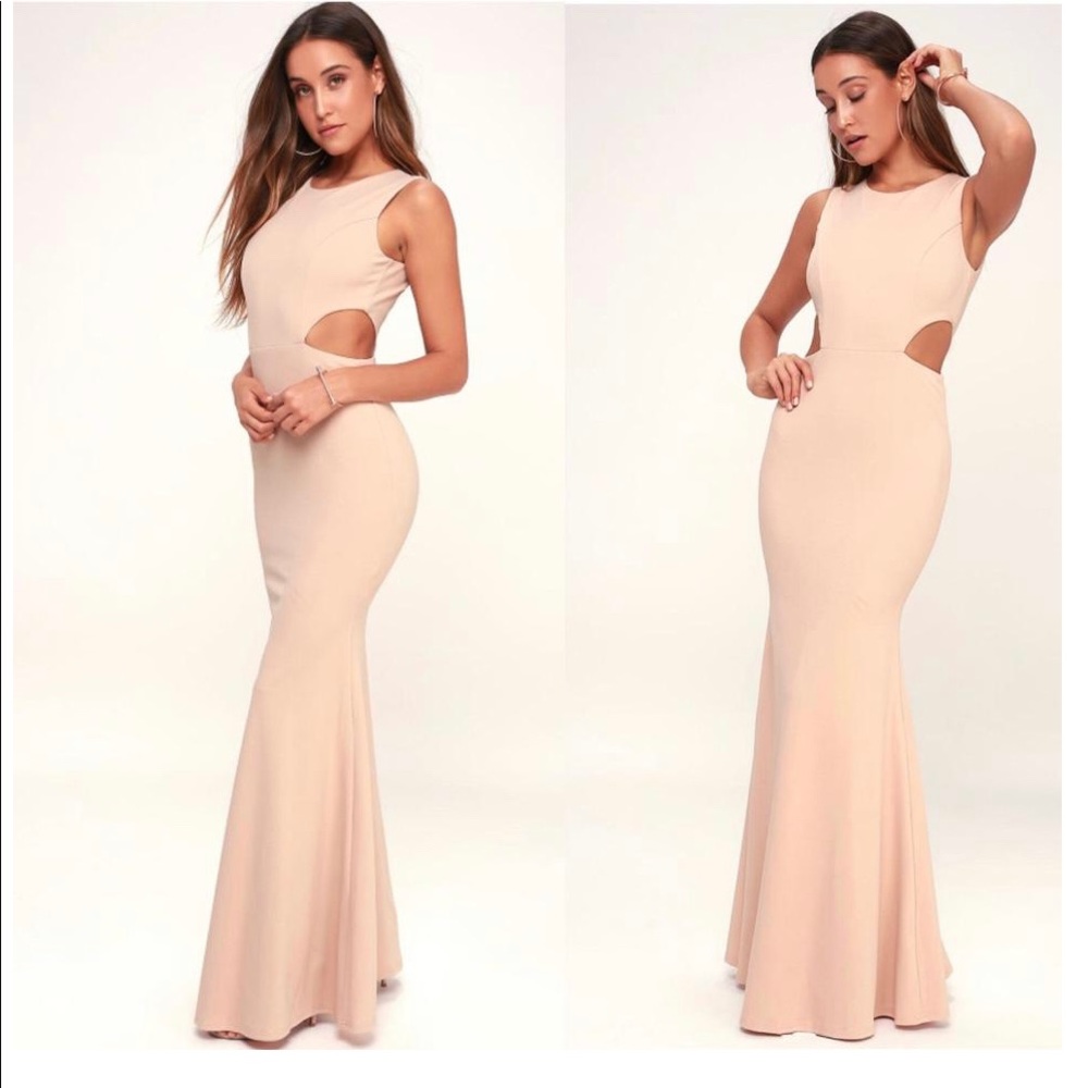 Lulu*s Peach Utterly Smitten Blush Cutout Maxi Formal Dress